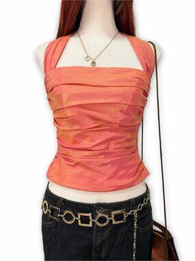 Vintage y2k Michaelangelo Iridescent Ruched Halter Top